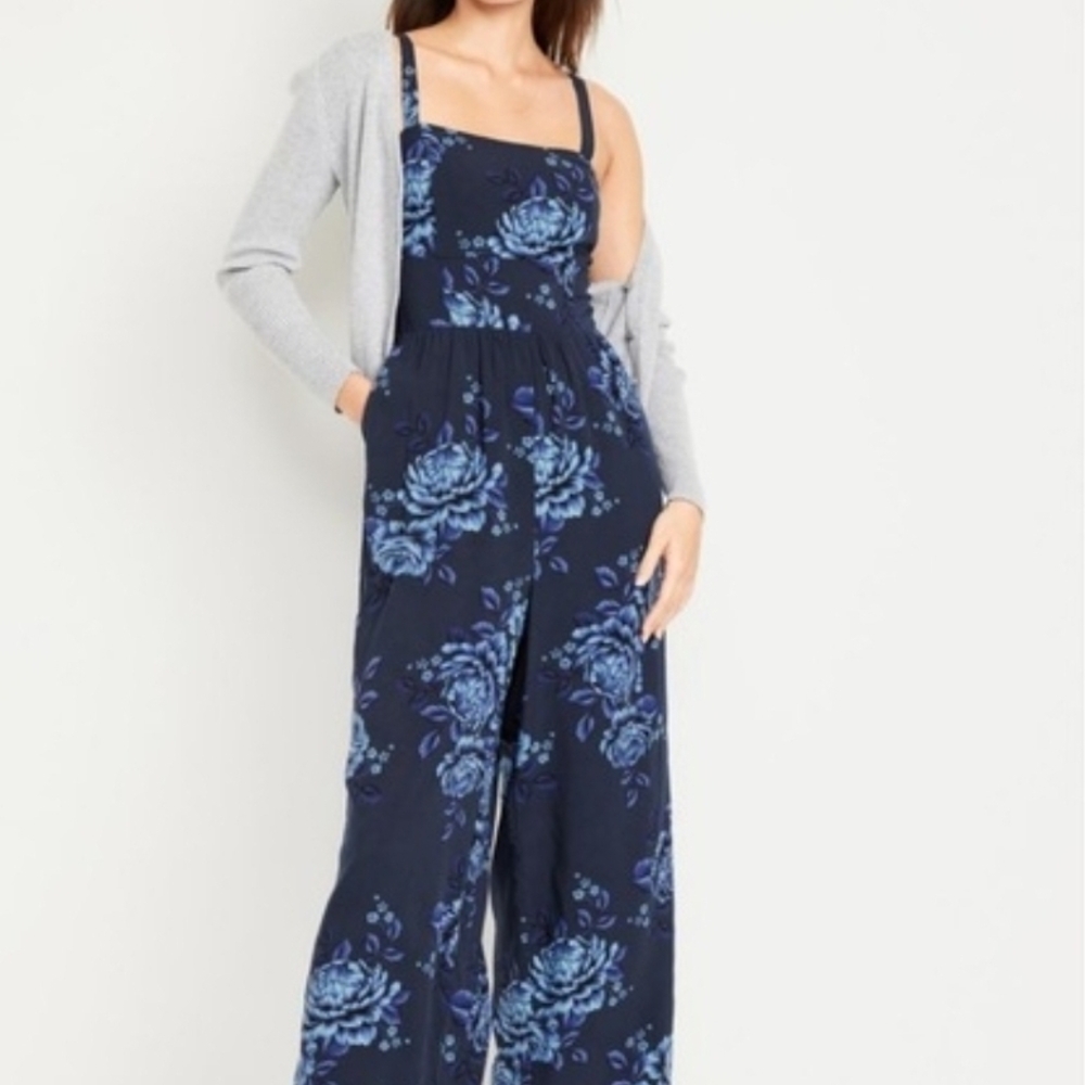 Old Navy Navy Blue Floral Jumpsuit